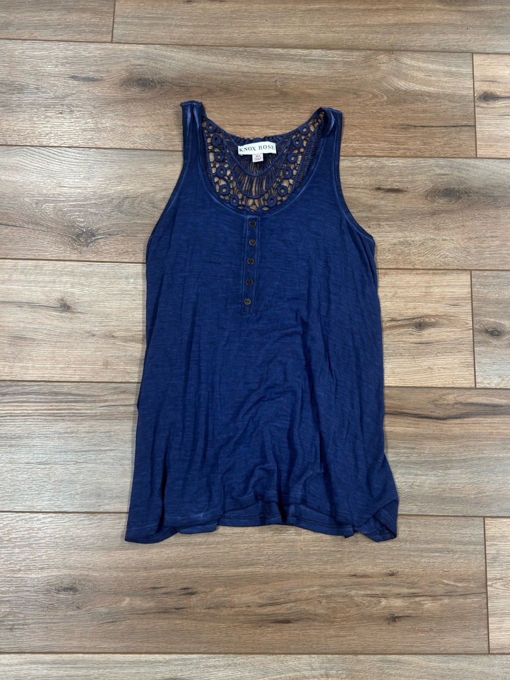 KNOX ROSE Casual Summer Navy Blue Boho Lace Back Flowy Tank Top | Size XS
